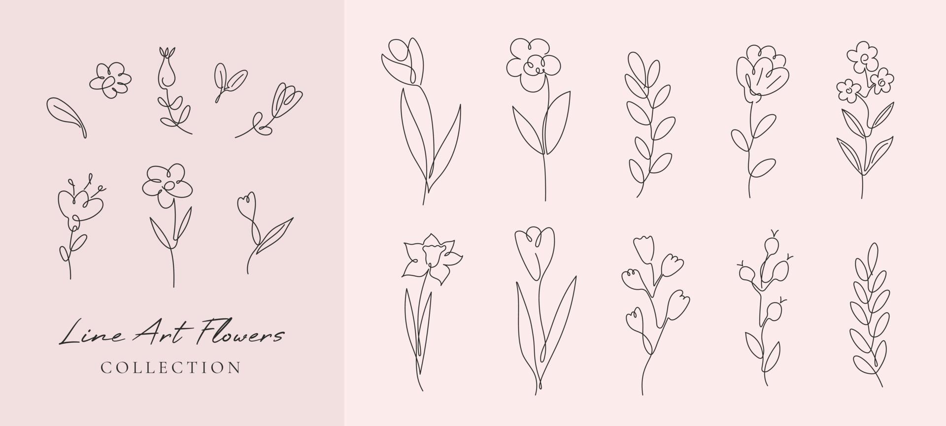 Premium Vector  Floral branch and minimalist wild flowers for logo or  tattoo hand drawn wedding grass elegant