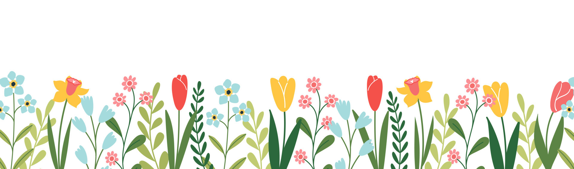 Horizontal banner or floral background decorated colorful flowers ...