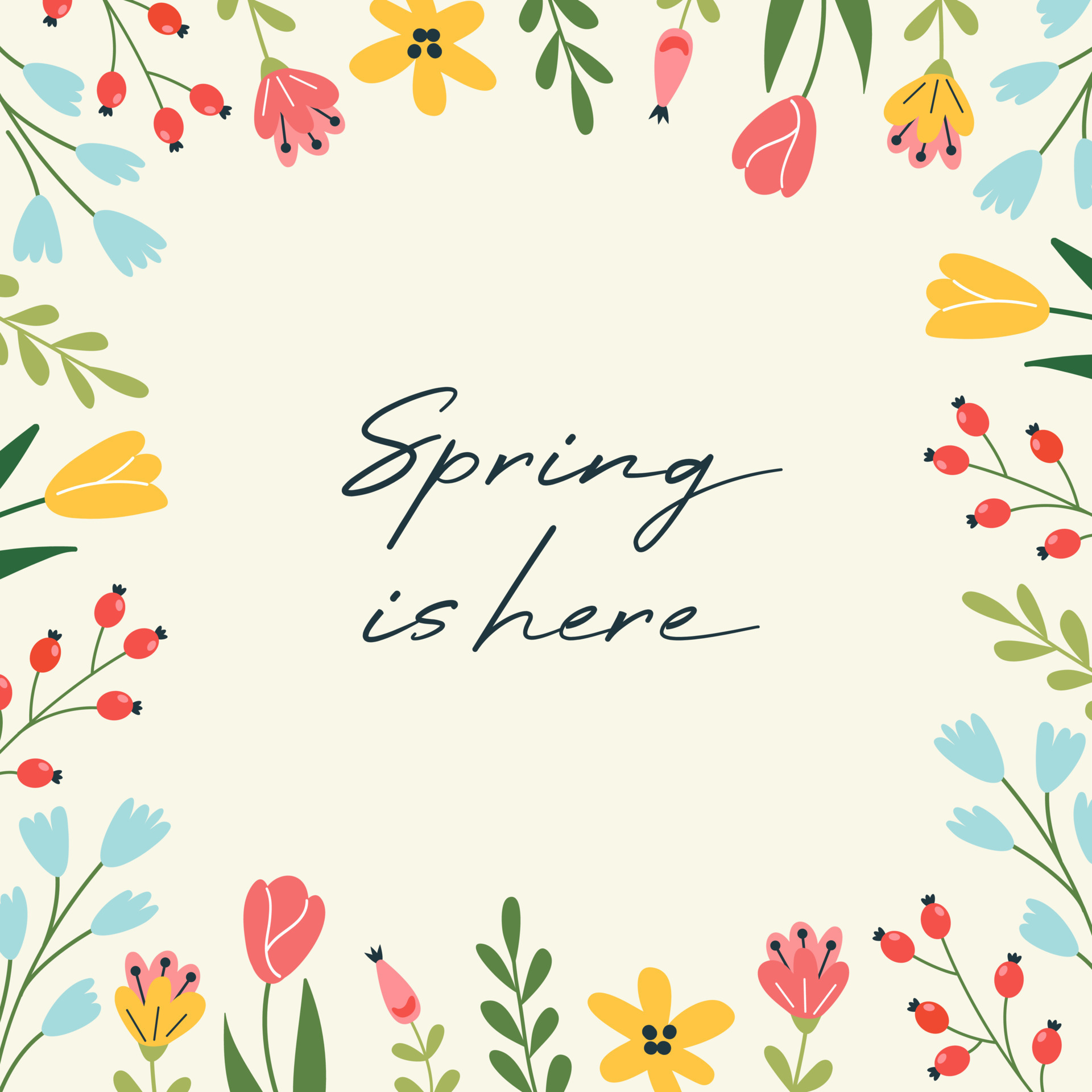 Spring greeting card or postcard template with floral frame. Lovely Spring greeting card or postcard template with floral frame. Lovely