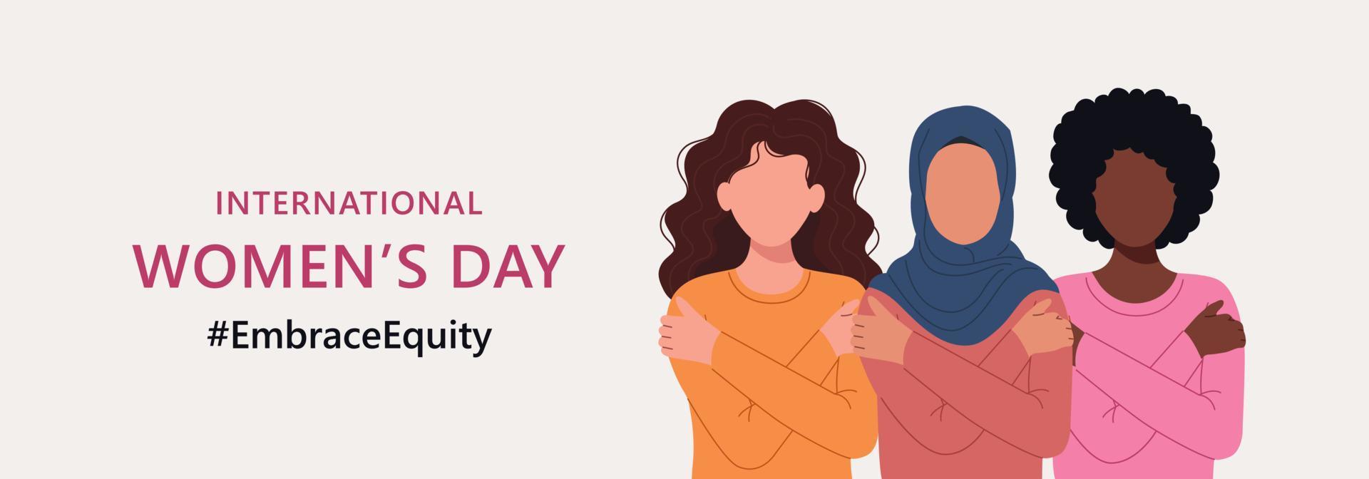 International Women's Day 2023, campaign theme EmbraceEquity. Women's Day vector illustration.