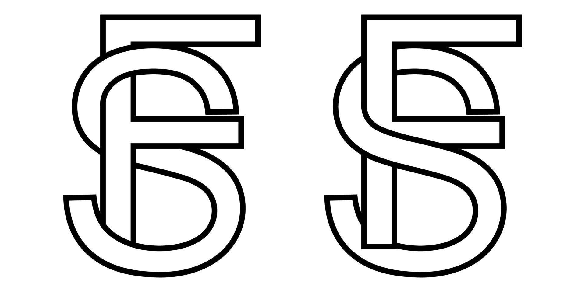 Logo sign fs and sf icon sign interlaced letters s, F vector logo sf, fs first capital letters pattern alphabet  s  f