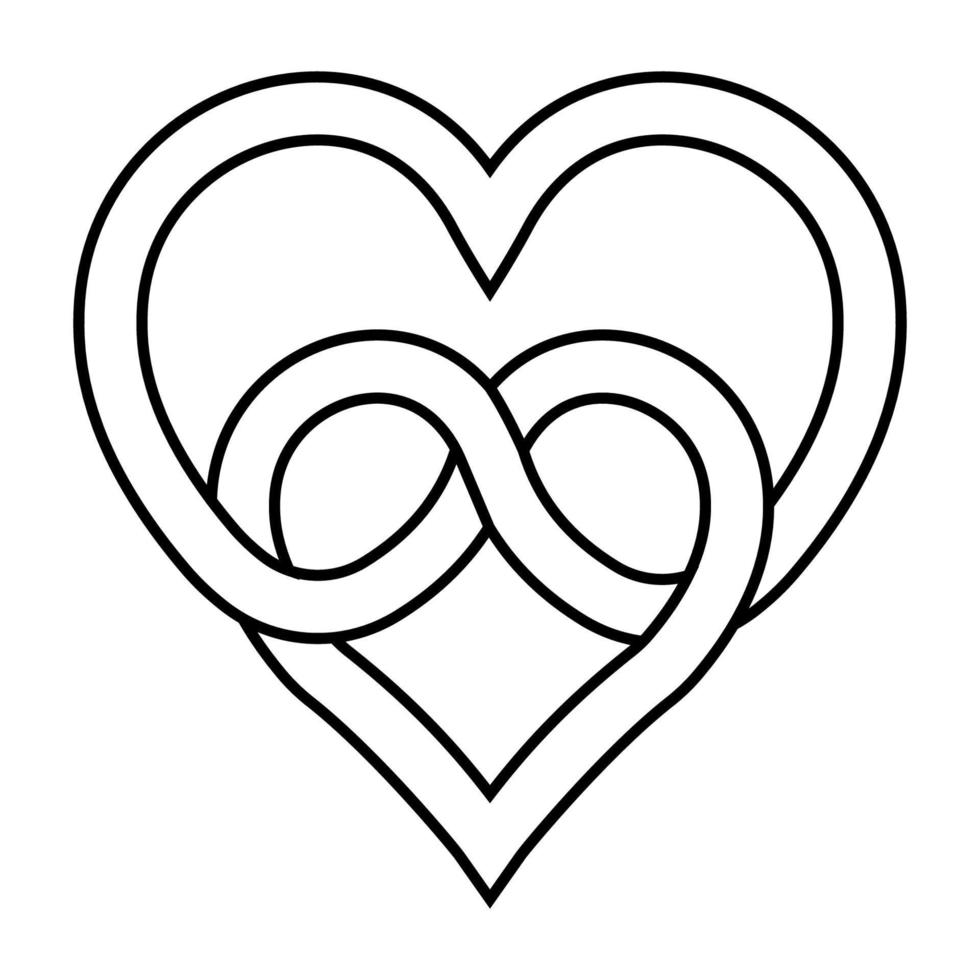 nudo dos corazones símbolo de eterno amar, vector firmar de infinito amor nudo de entrelazados corazones