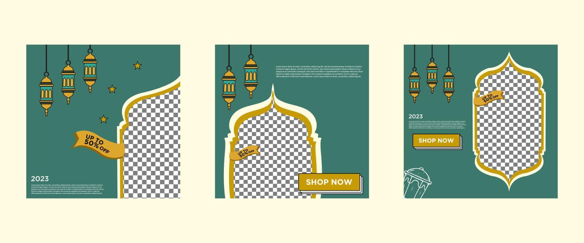 Editable social media square instagram post islamic ramadan template set in trendy colorful style vector