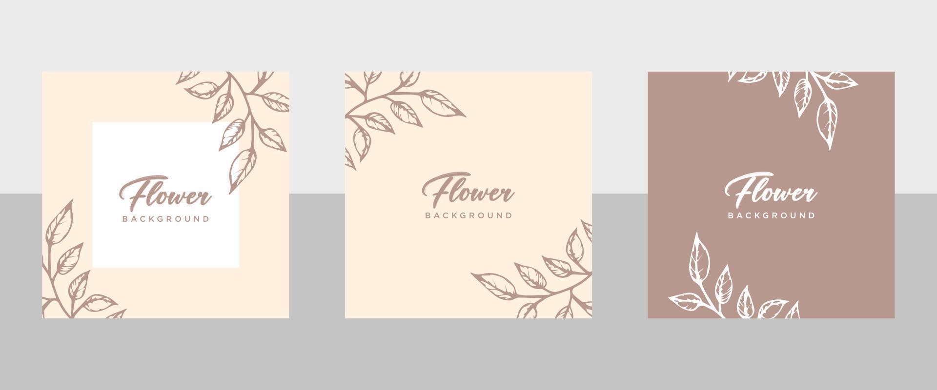 Neutral floral background  in simple colors. Vector border with hand drawn flowers in line style for social media post, invitation, greeting card, branding design, banner, poster, advertising