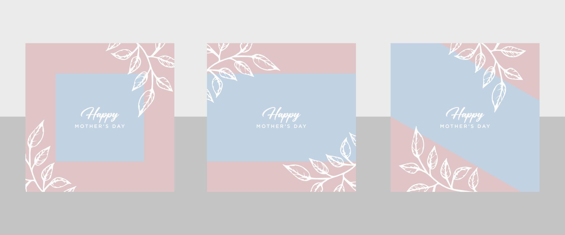 Happy Mother's Day vector greeting card set with beautiful flowers and hearts. Single line drawing of rose. Minimalist style illustration