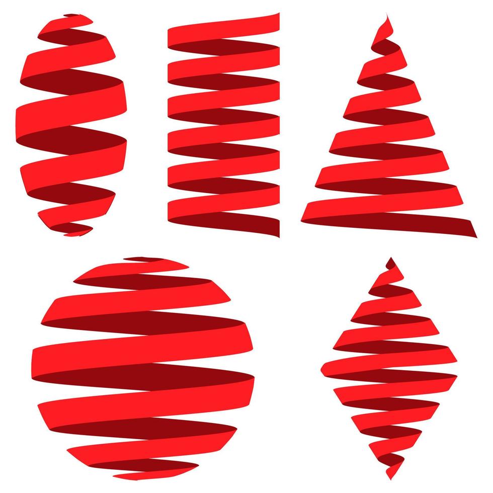 Set 3D ribbon strip, centered on the geometric shapes sphere , cylinder and cone, vector logo holiday decoration on new year or mobile app, easy edit color