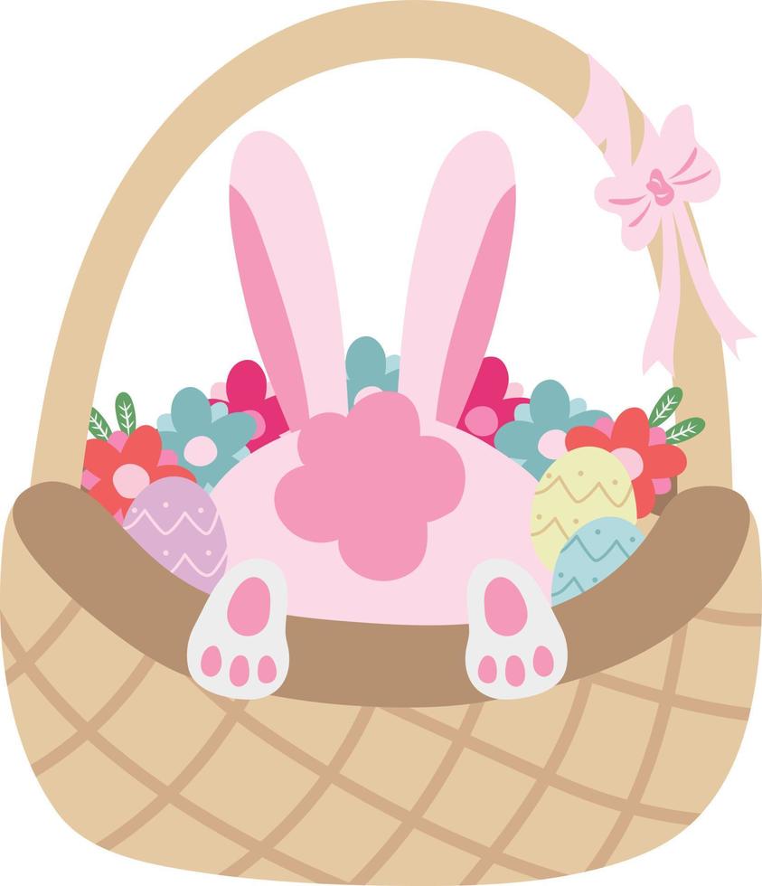 Easter Basket Illustration With Bunny And Eggs vector