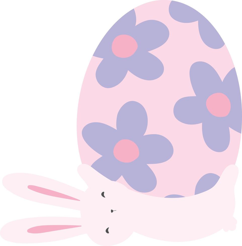 Cute Easter White Bunny Hold Flower Egg vector