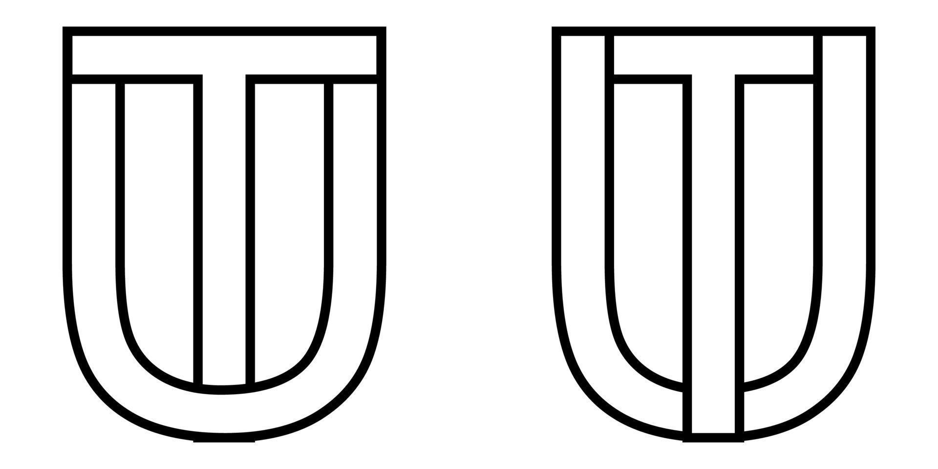 Logo sign ut tu icon sign two interlaced letters U, T vector logo ut, tu first capital letters pattern alphabet u, t
