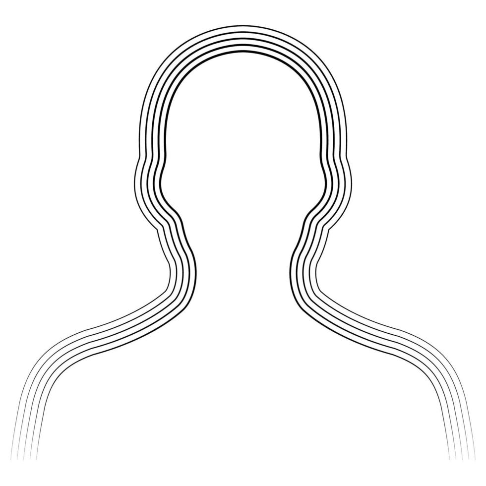 Human bust silhouette avatar, bust shape parallel lines, human chakra aura radiation of energy vector