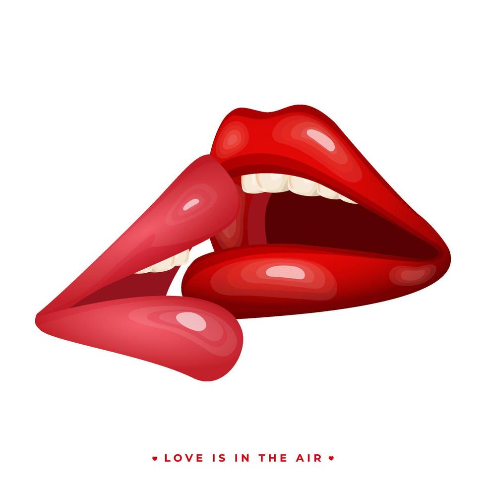 Pair or Couple Kissing Lips on White Background. vector