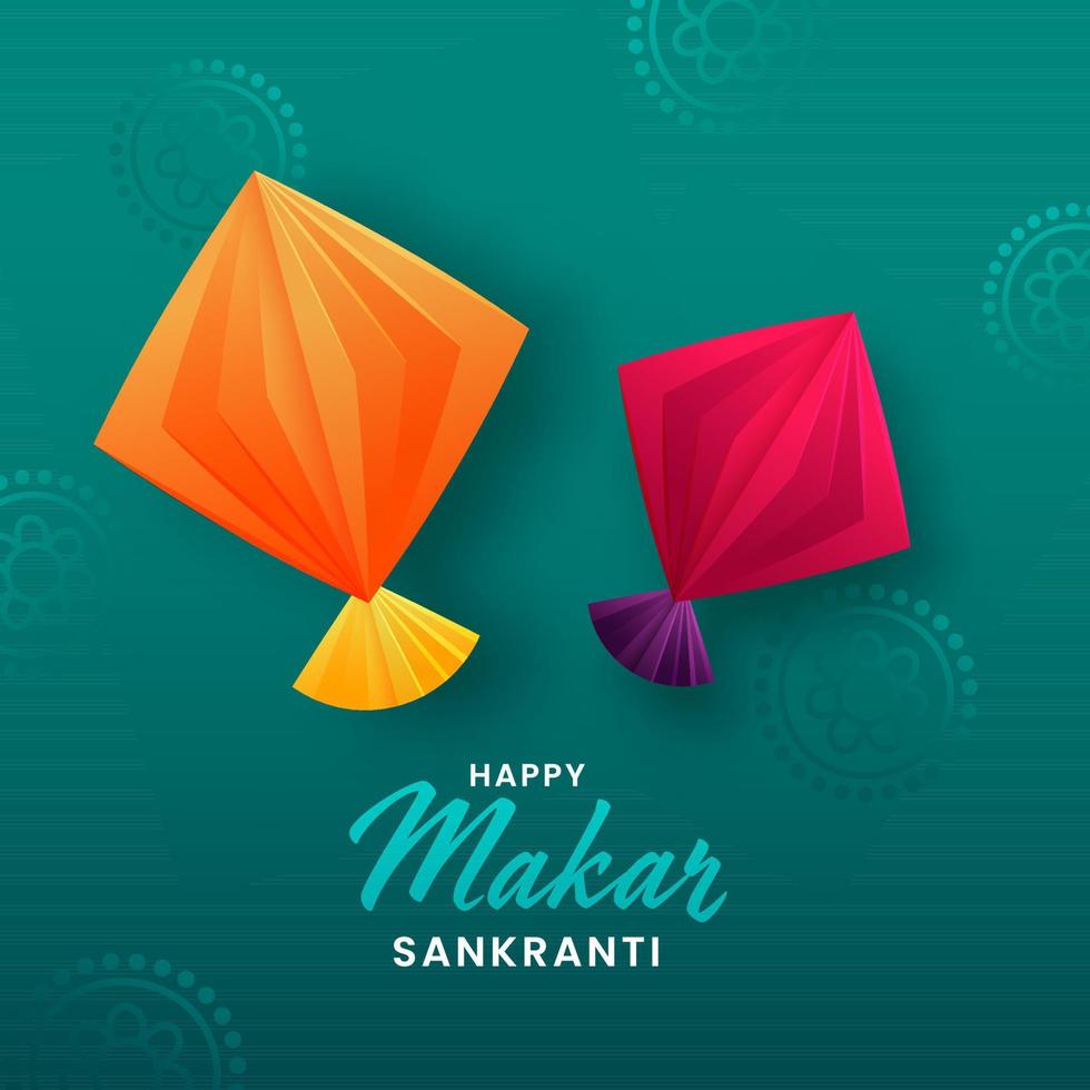 Happy Makar Sankranti Concept With Origami Paper Kites Illustration On Green Background. vector