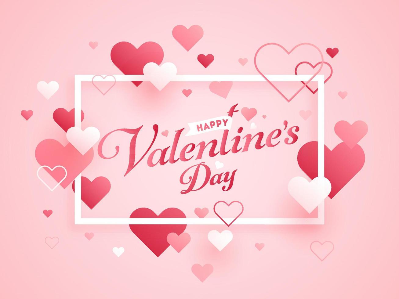 Happy Valentine's Day Font with Hearts Decorated on Glossy Pastel Pink Background. vector