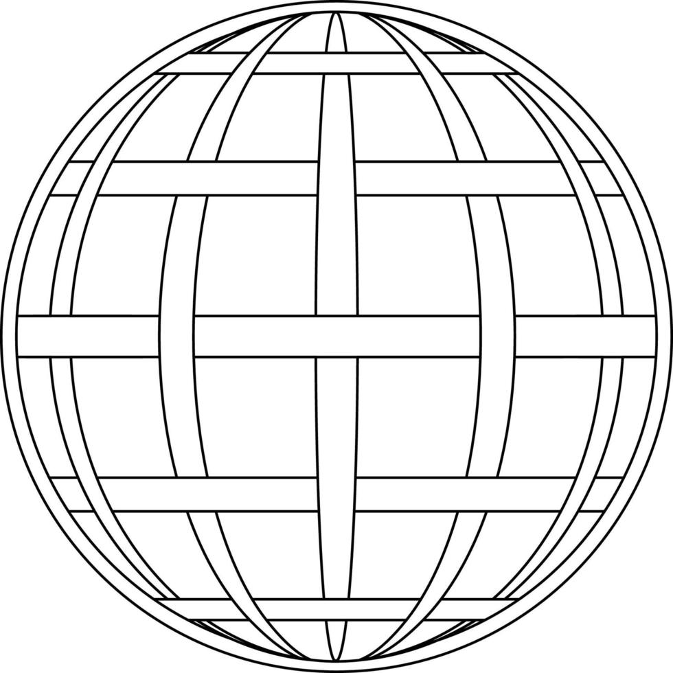 Intertwined meridian and parallel of the globe of the earth grid, the globe of the field line on the surface of the meridian and parallel vector template grid