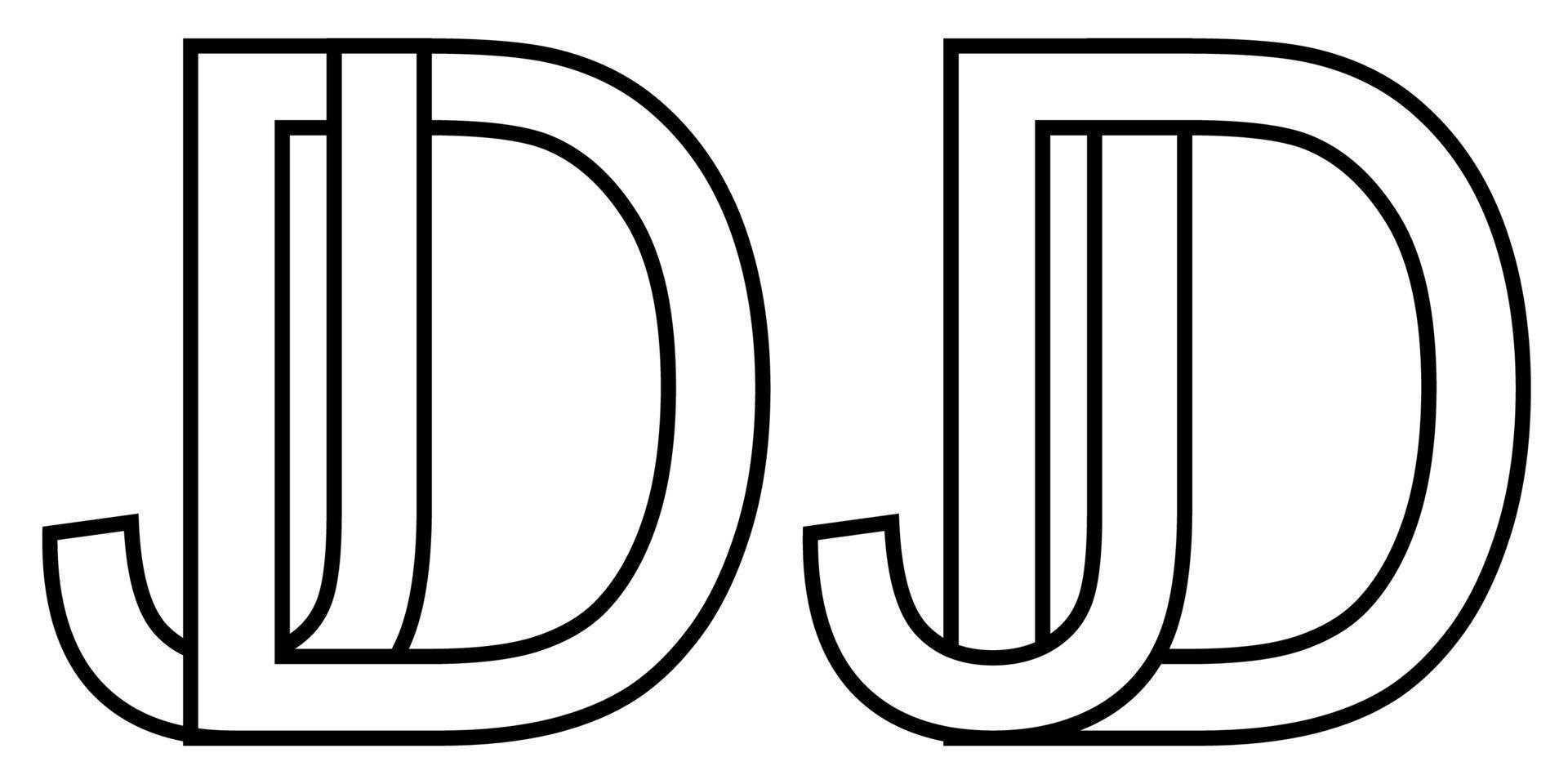 Logo jd dj icon sign two interlaced letters J D, vector logo jd dj first capital letters pattern alphabet j d