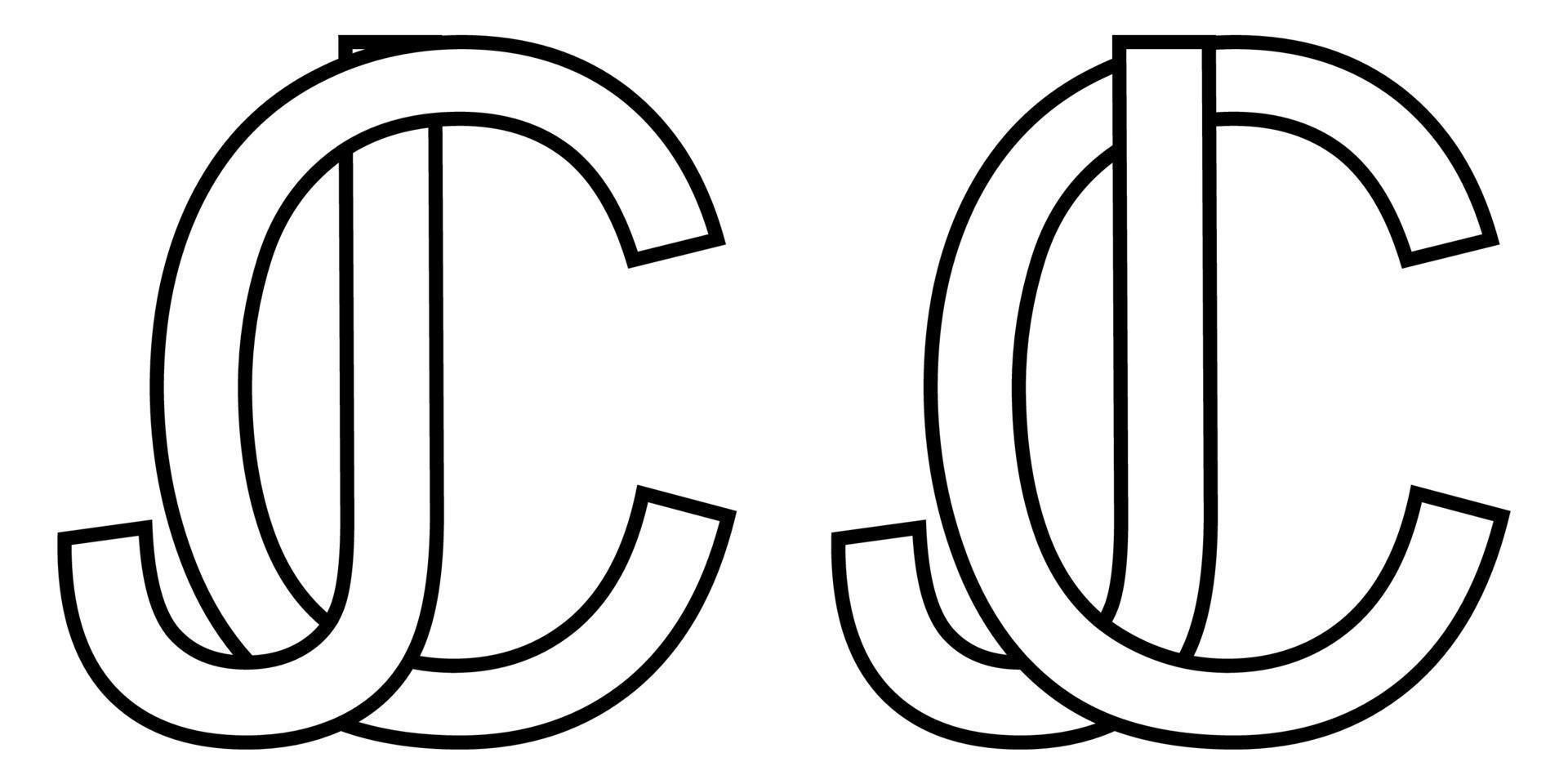 Logo sign jc cj icon sign two interlaced letters J, C vector logo jc, cj first capital letters pattern alphabet j, c