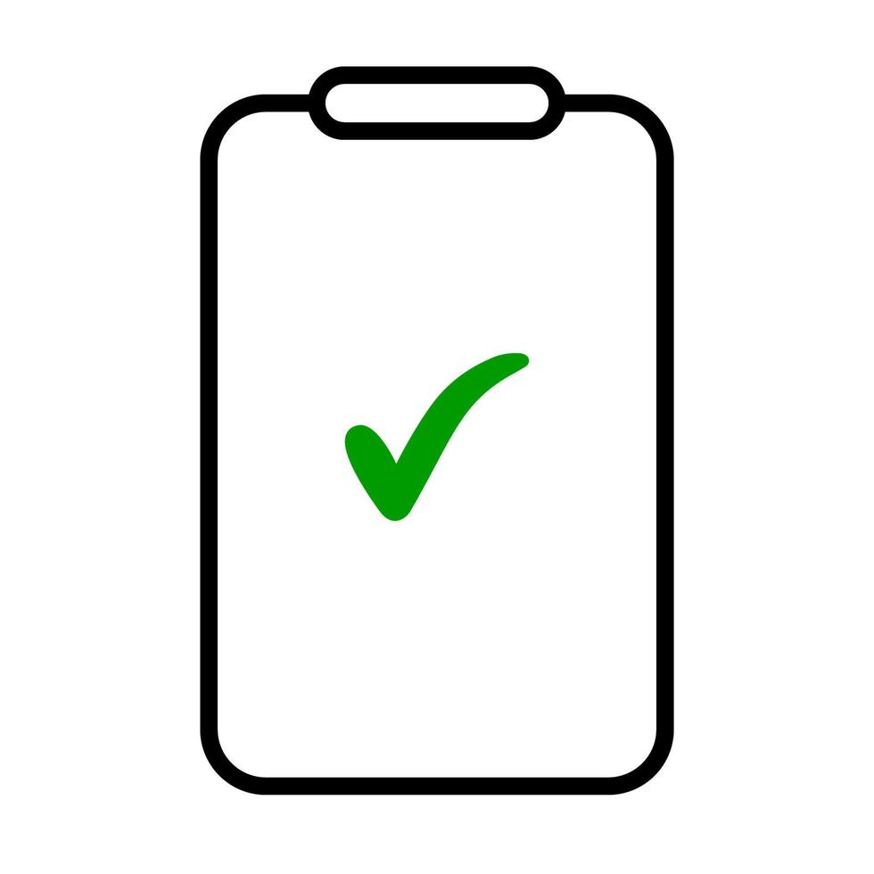 Icon tablet for writing with green checkmark approval. Contractual policy check V6 vector