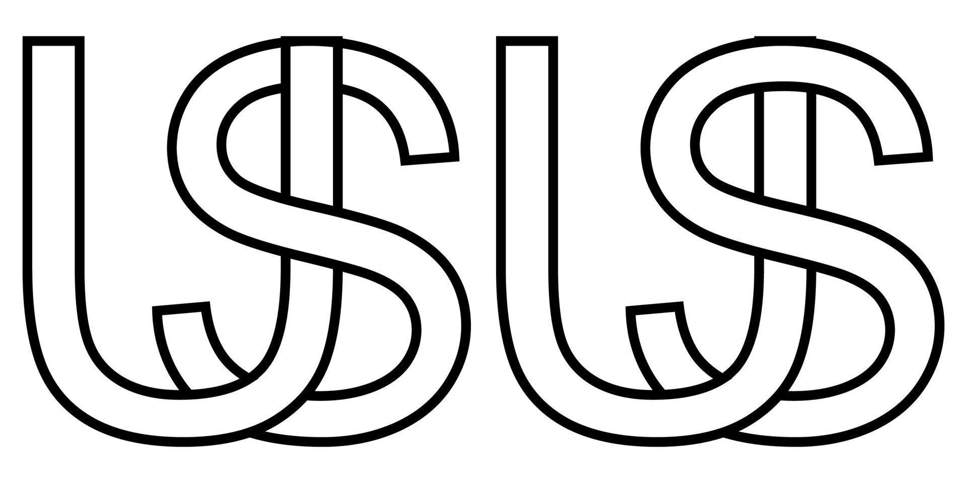 Logo us and su icon sign two interlaced letters U S, vector logo us su first capital letters among pattern alphabet u s