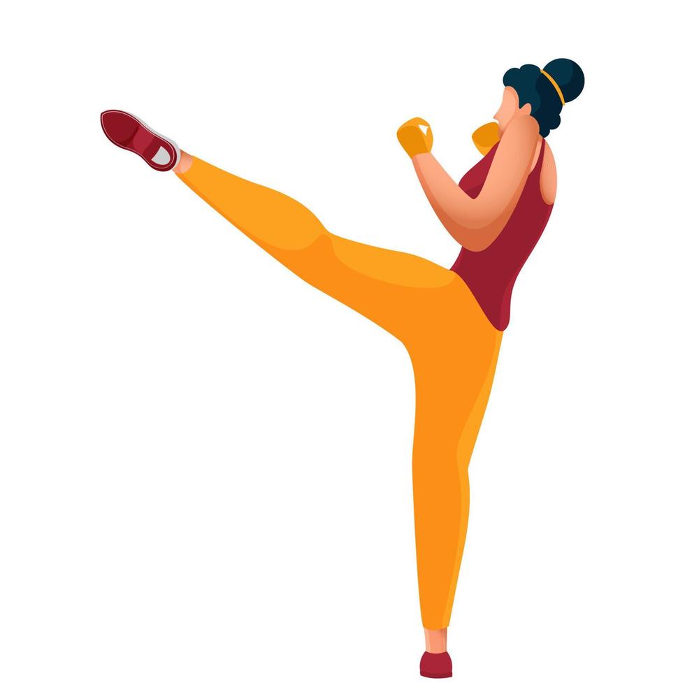 Faceless Boxer Woman in Fighting Action. vector