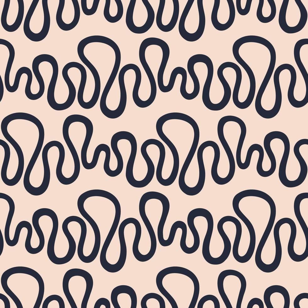 Matisse inspired abstract hand drawing waves seamless pattern in navy blue, beige color. Vector wavy background. Modern gallery curved stripes repeat wallpaper. Large striped endless print, textile.