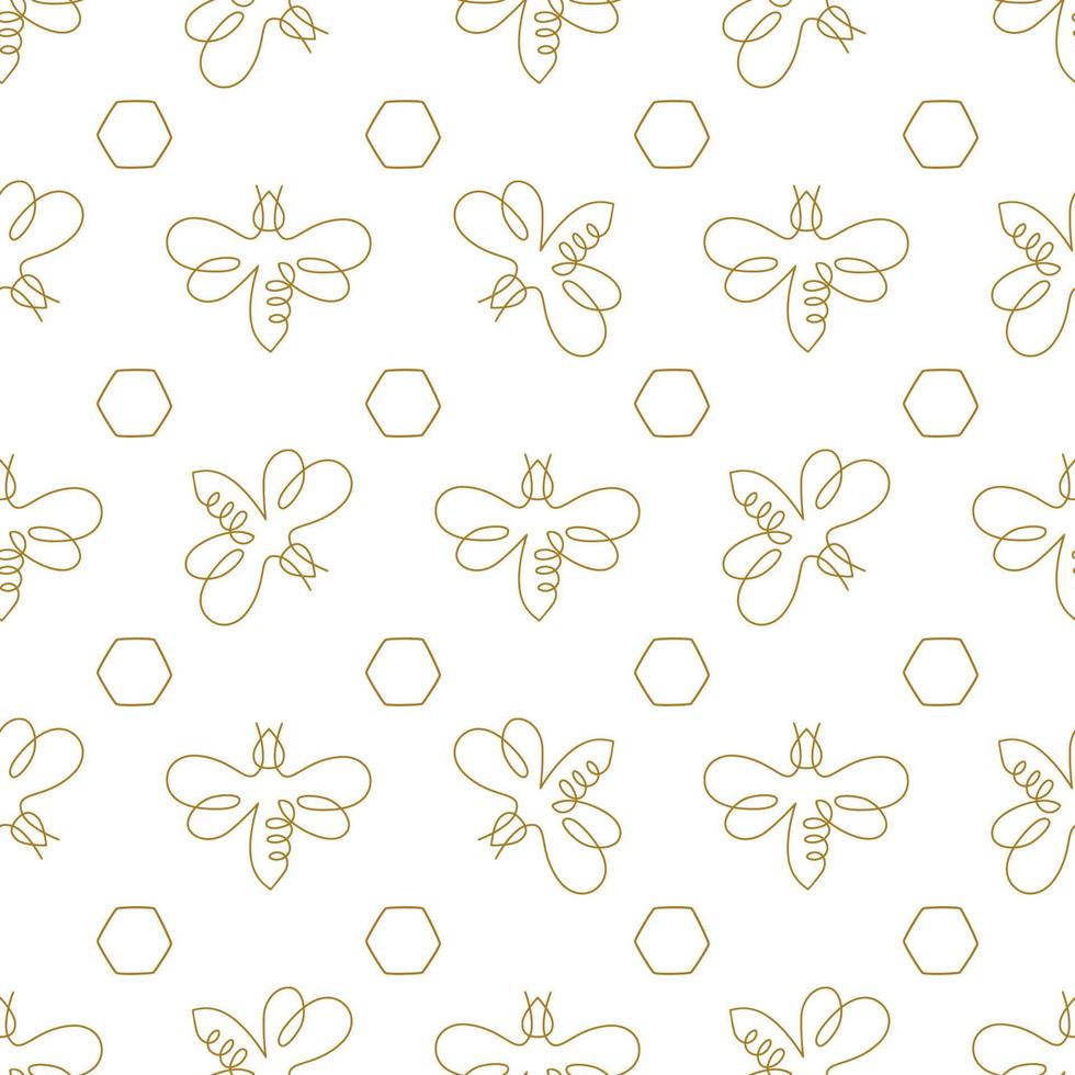 abeja uno línea dibujar modelo. abeja uno continuo línea dibujo sin costura papel. oro miel identidad antecedentes. oro abeja granja modelo. vector diseño gráfico ilustración. apicultura fondo de pantalla. paquete.