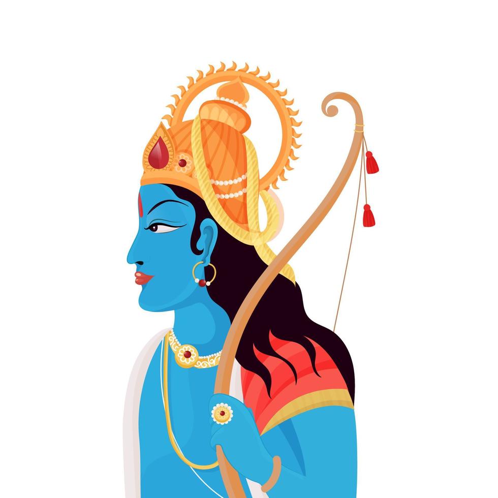 Hindu Mythology Lord Rama Character on White Background. vector