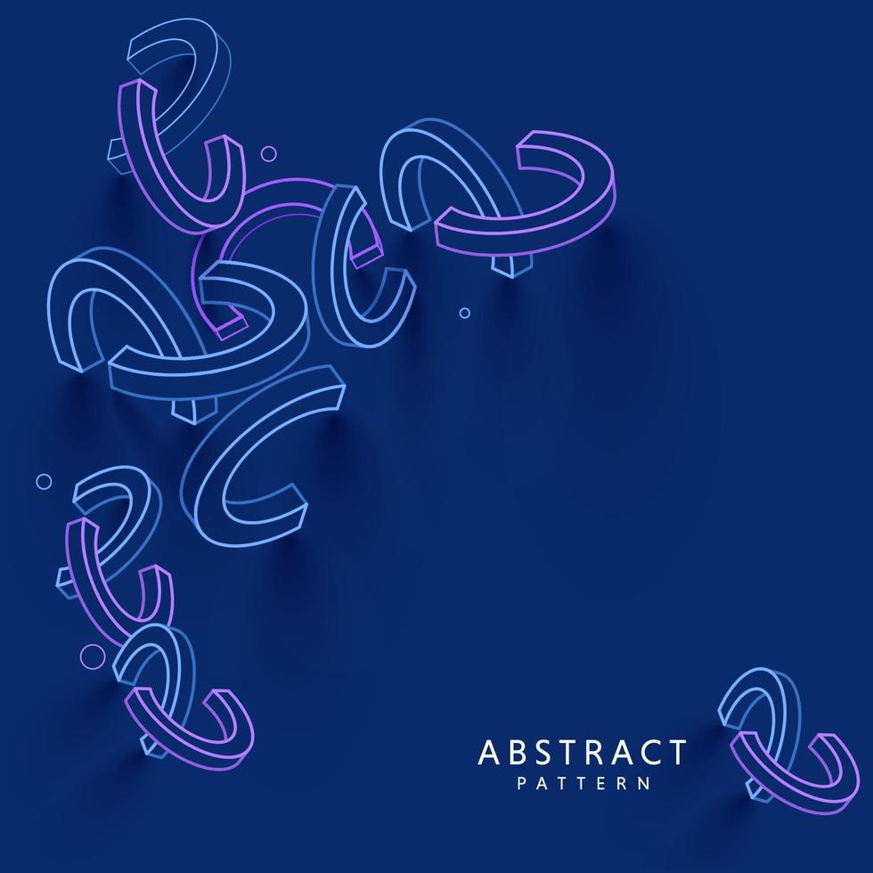 3D Line Art Alphabet C Shapes Decorated on Blue Background. vector