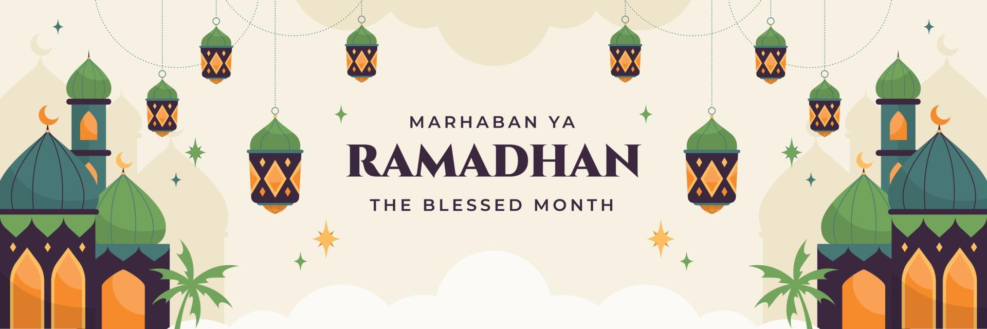 Ramadhan flat illustration horizontal banner vector