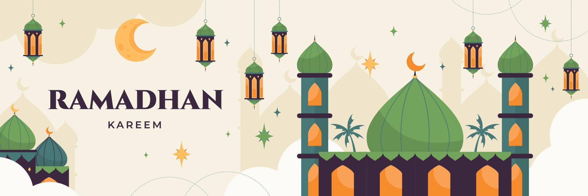 Ramadhan flat illustration horizontal banner vector