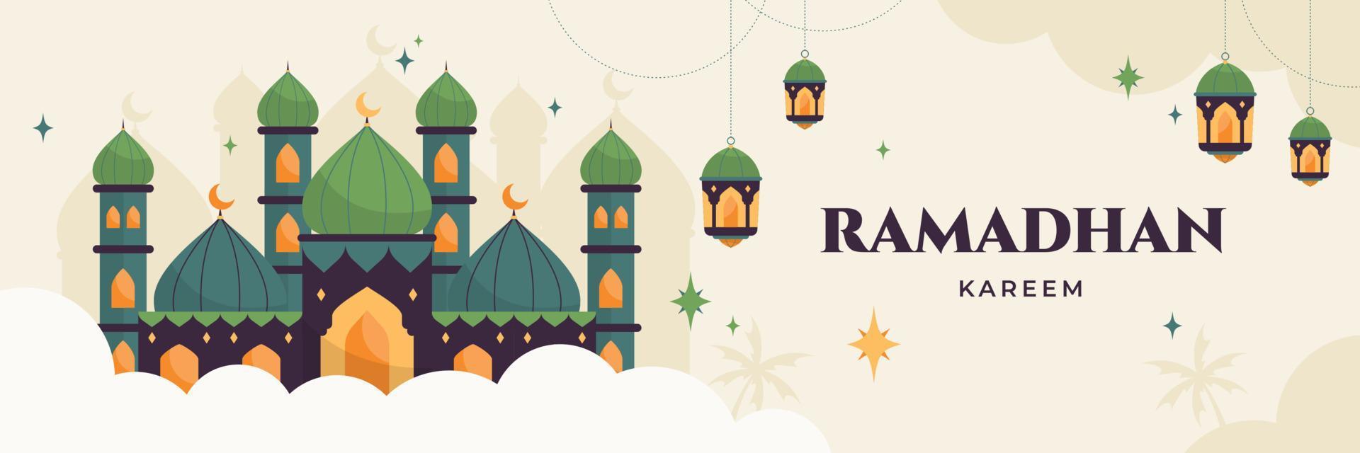 Ramadhan flat illustration horizontal banner vector