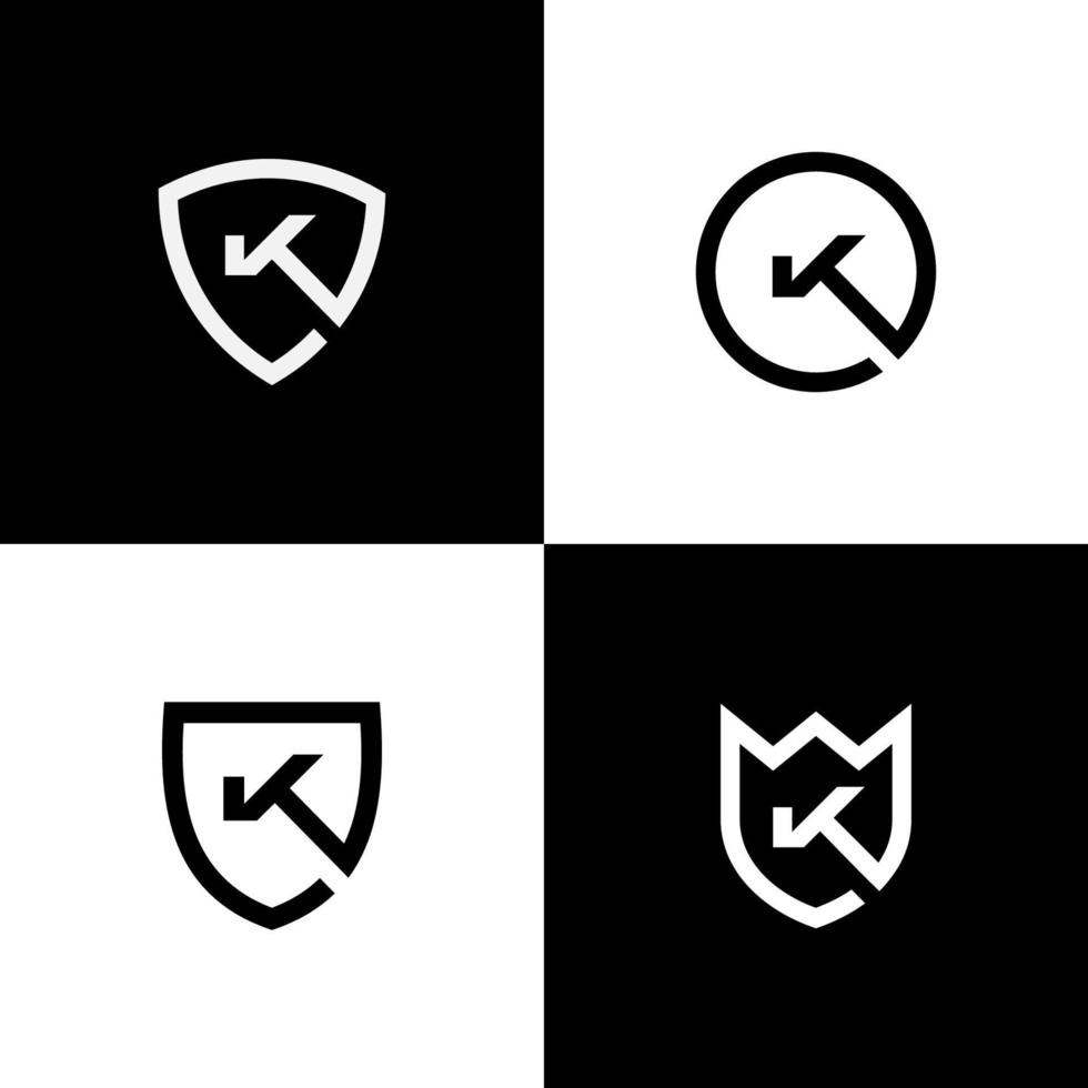k shield shape monoline minimalist logo design vector