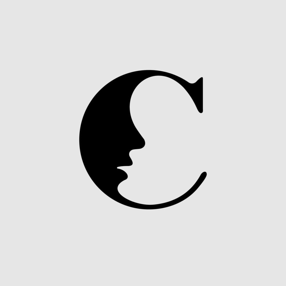 C cara Luna belleza minimalista logo diseño vector