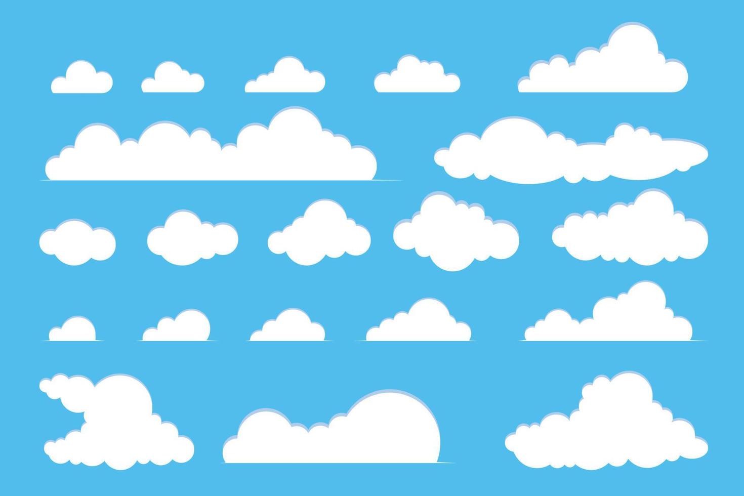 Vector Collection of Flat White Clouds of Different Shapes and Sizes. Cloud symbol for design, website, logo, app, UI
