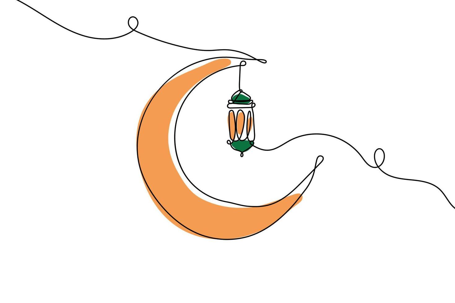 Continuous Line Islamic Background design template for ramadan, eid alfitr, isra miraj, and islamic new year with Lantern, and moon vector