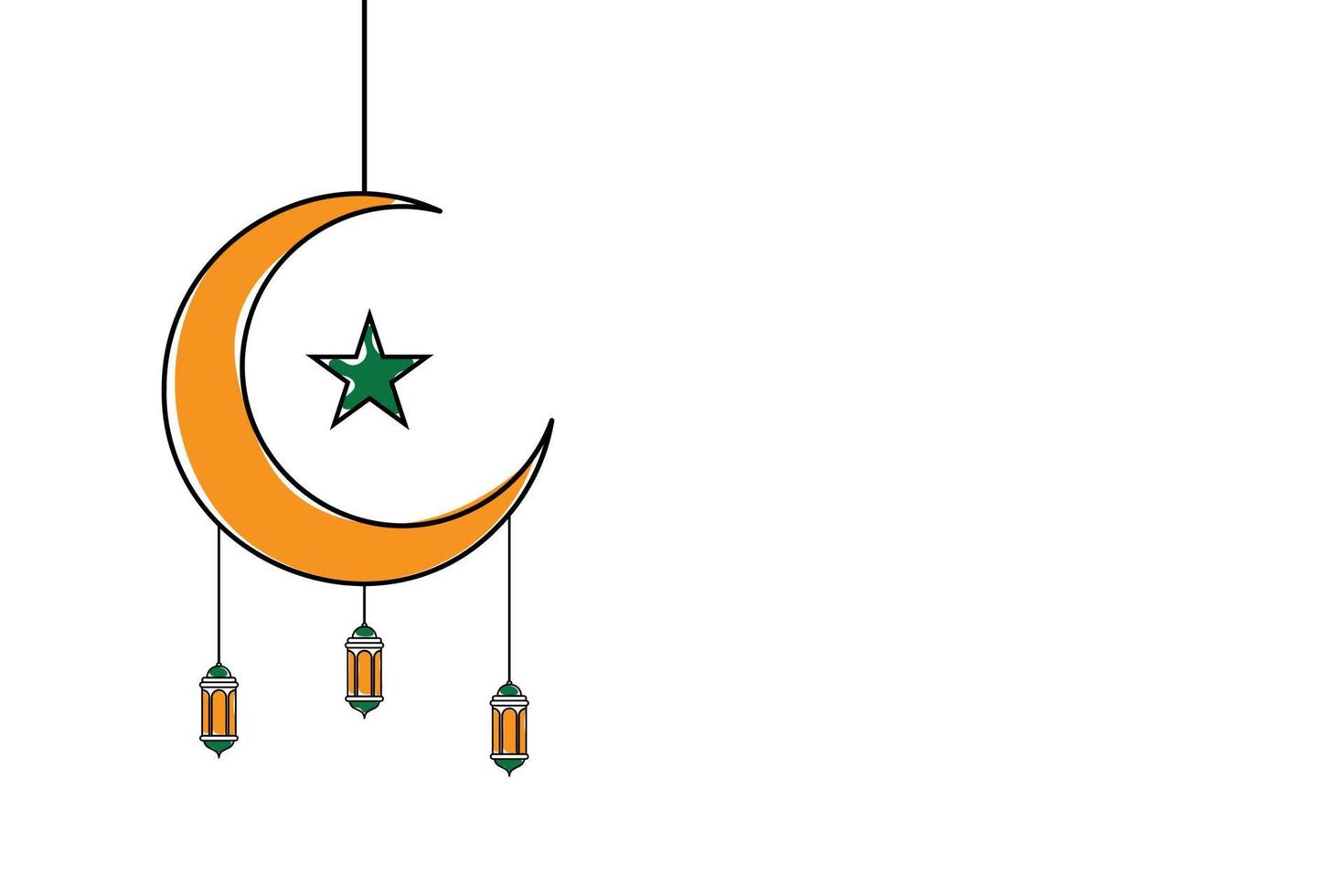 continuo línea islámico antecedentes diseño modelo para ramadán, eid alfitr, isra Miraj, y islámico nuevo año con linterna, luna, y estrella. vector