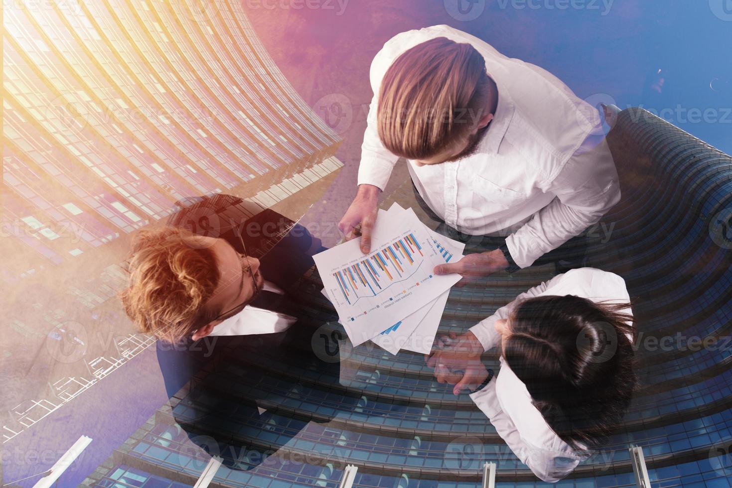 Business people works with statistics number of the company. double exposure photo