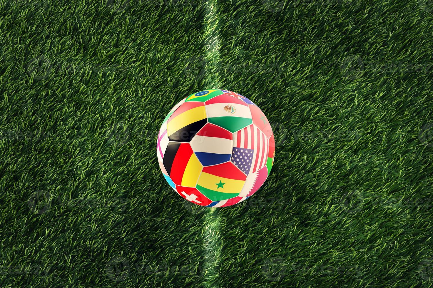 3d rendering of football soccerball with team national flags photo