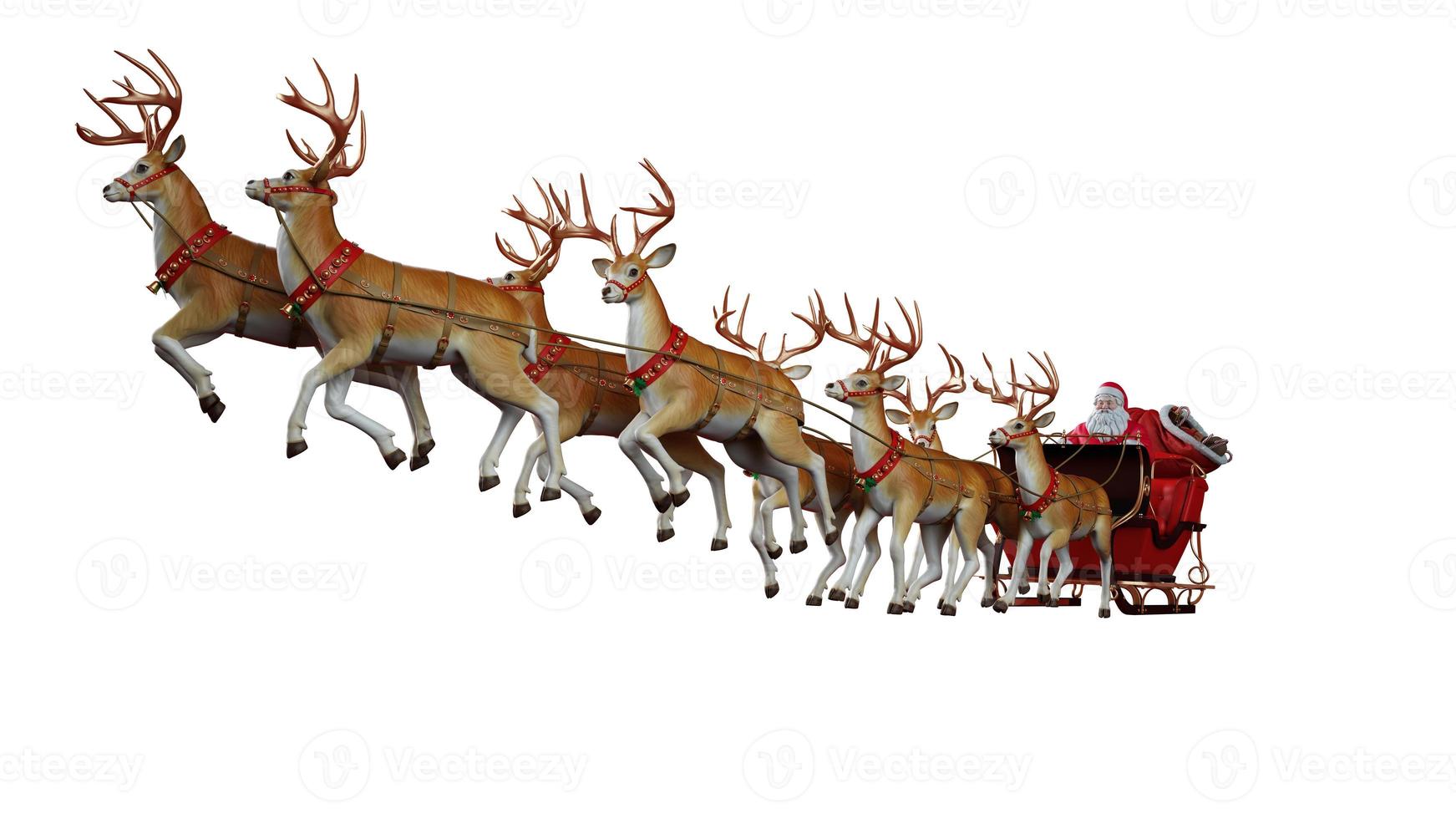 santa claus ready to deliver presents with sleigh with reindeer. 3d render photo