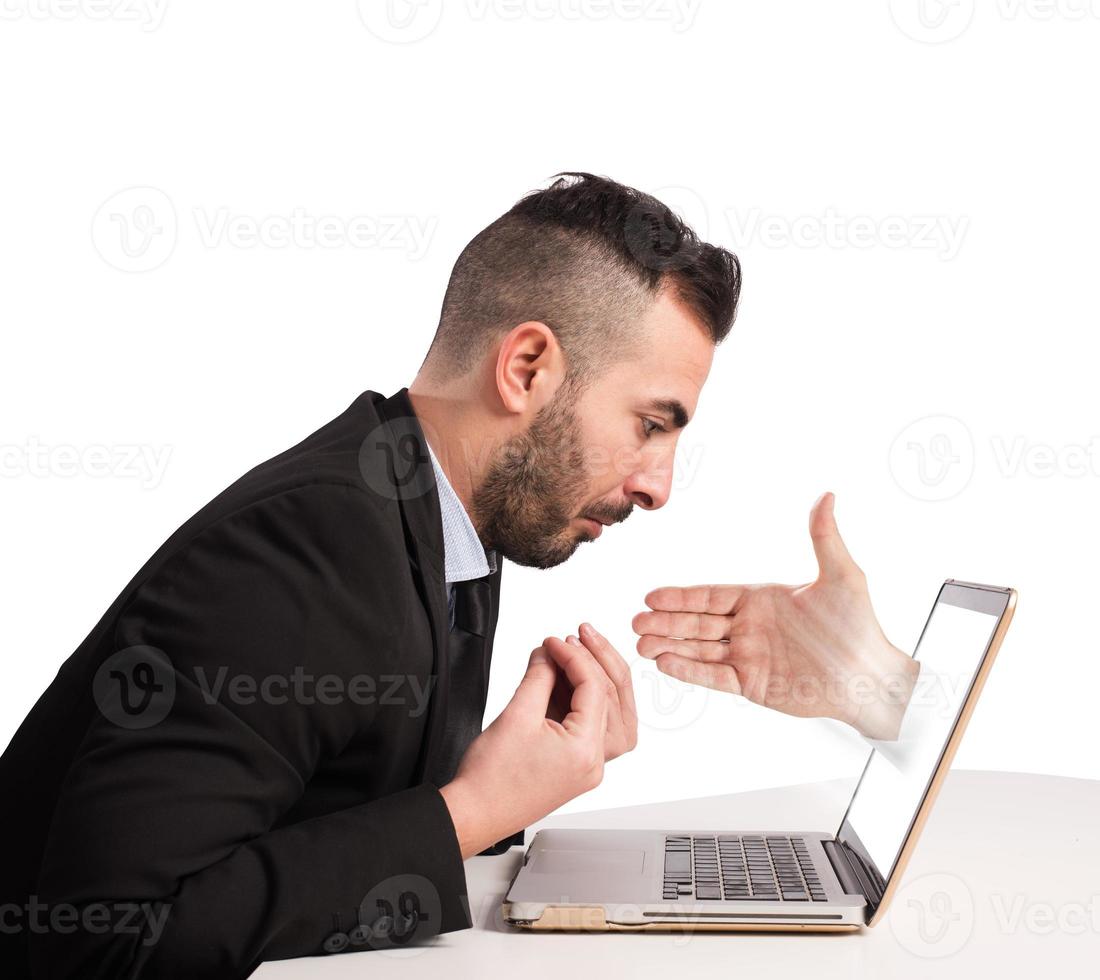 Diffident man on web photo