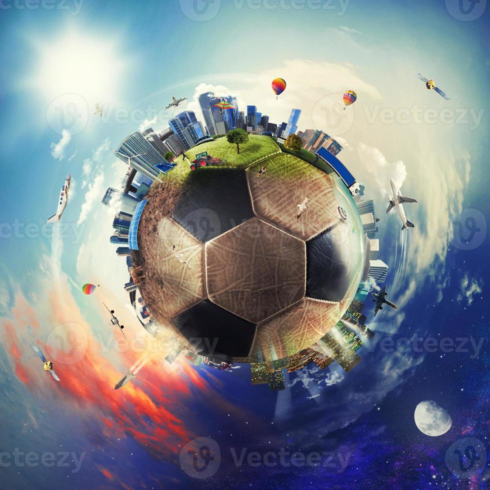 Global view of soccer world. football ball as a planet photo