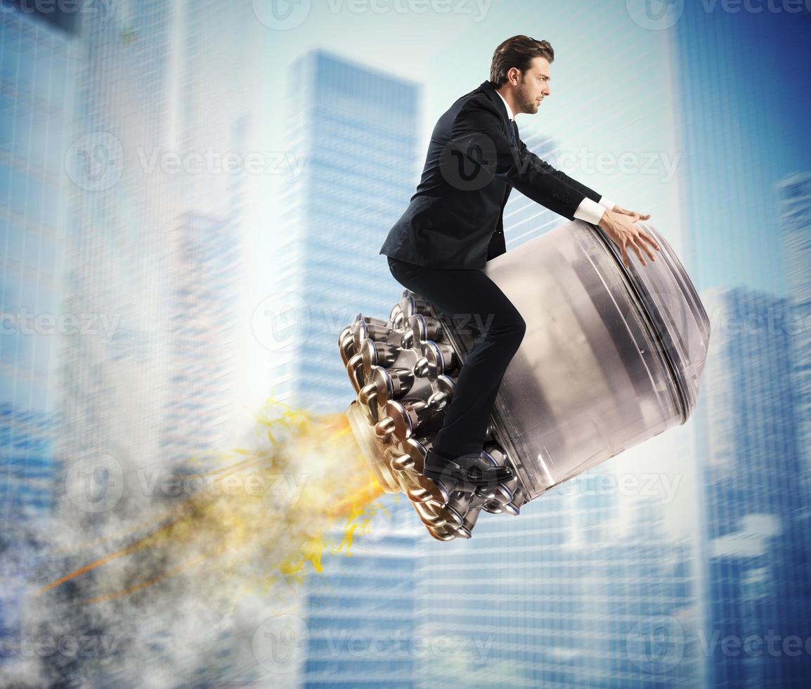 Urban businessman fly high photo