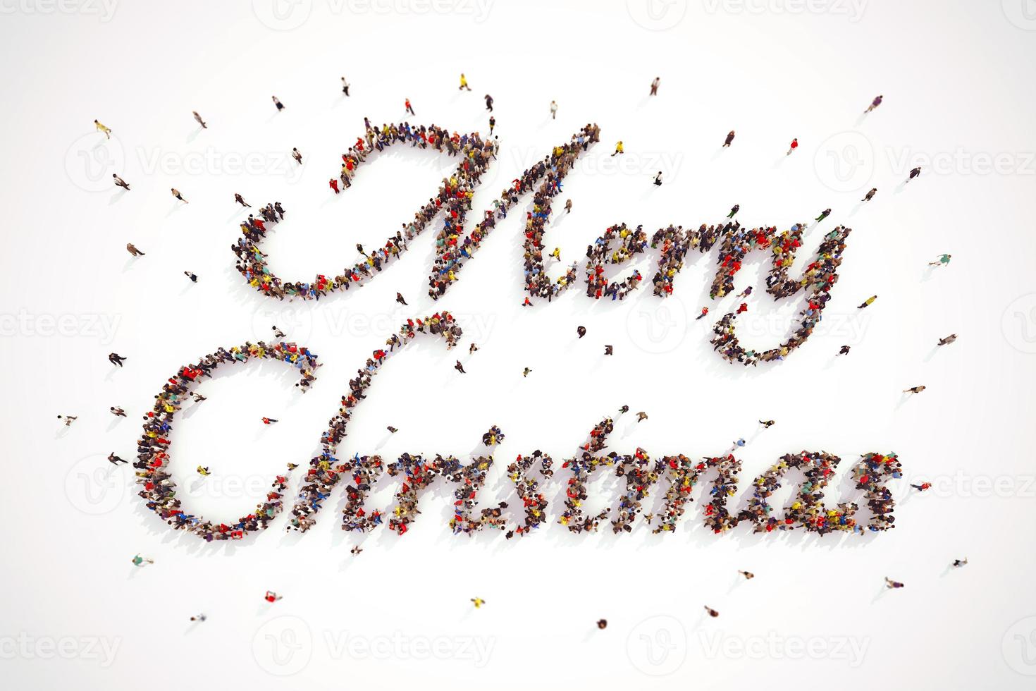 People make up the Merry Christmas text. 3D Rendering photo