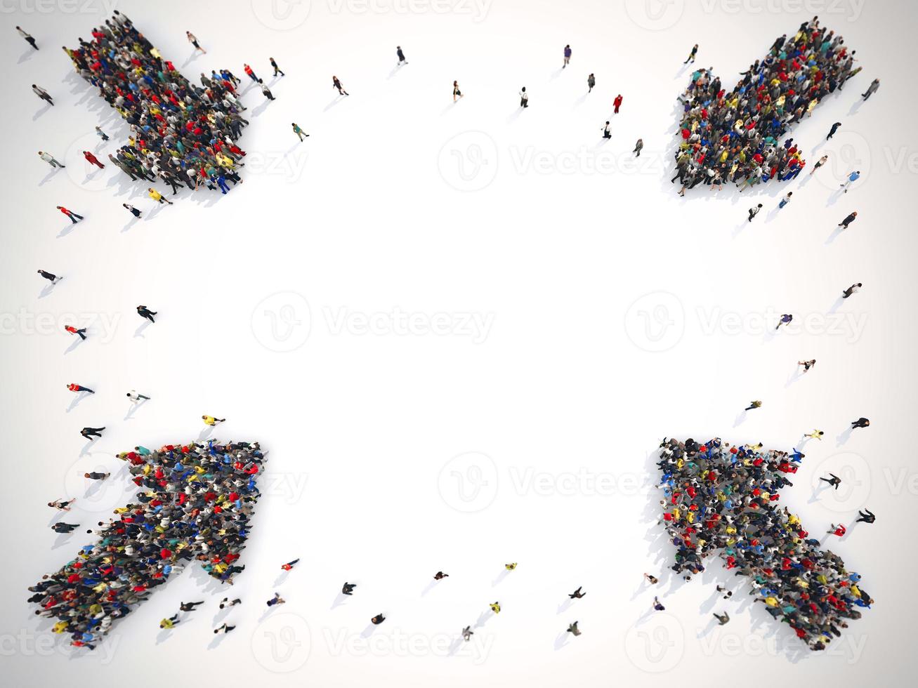 Arrows made of people. Concept of people advertisement. 3D Rendering photo