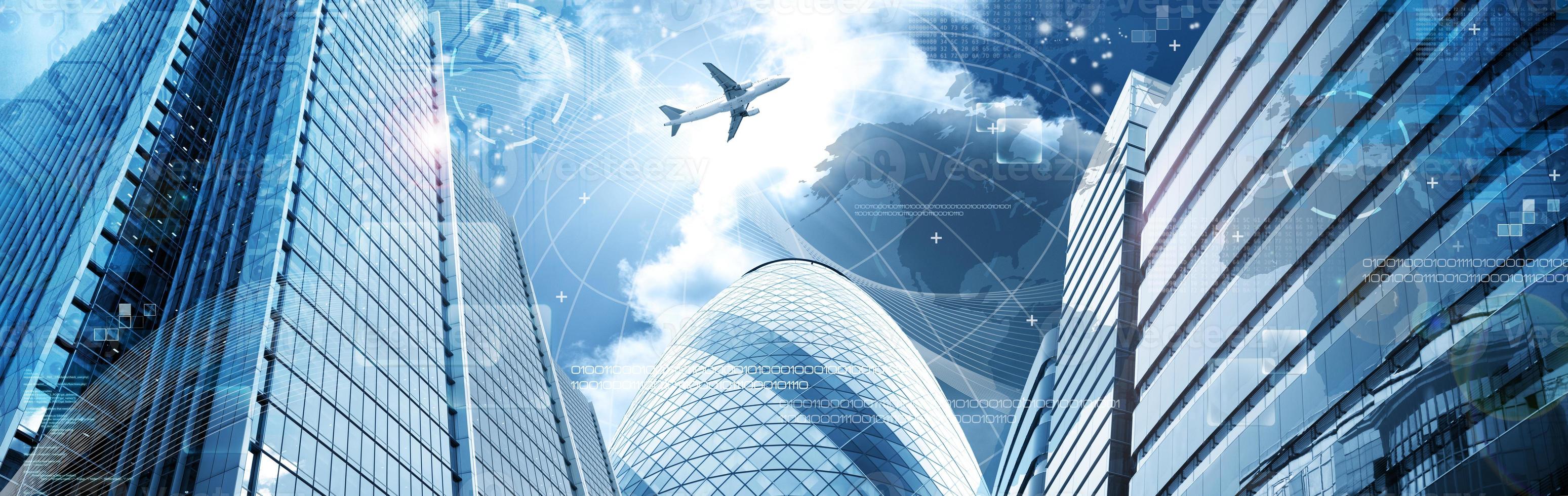 Business futuristic skyscraper banner photo