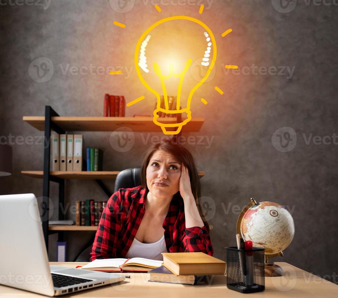 Stressed woman think a new idea to start a project photo