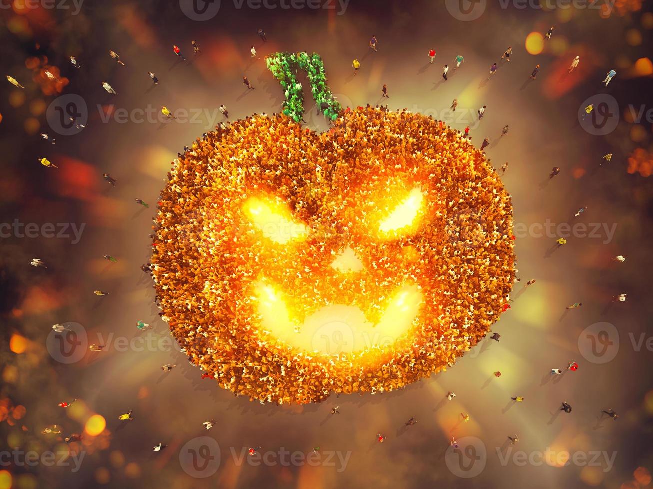 Many people together in a pumpkin shape. 3D Rendering photo