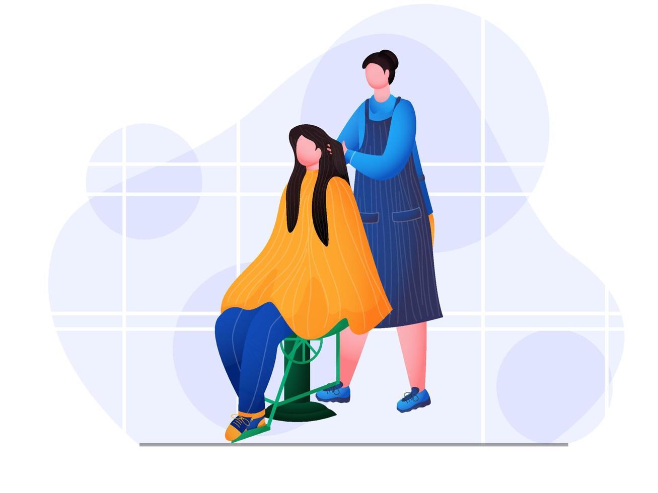 Faceless Woman doing hair massage of young girl in beauty salon. vector