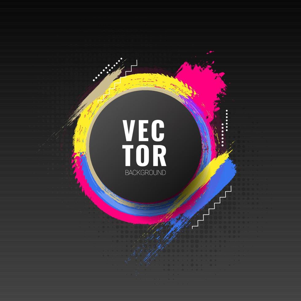 Dynamic abstract design with colored brush strokes circle frame vector illustration.