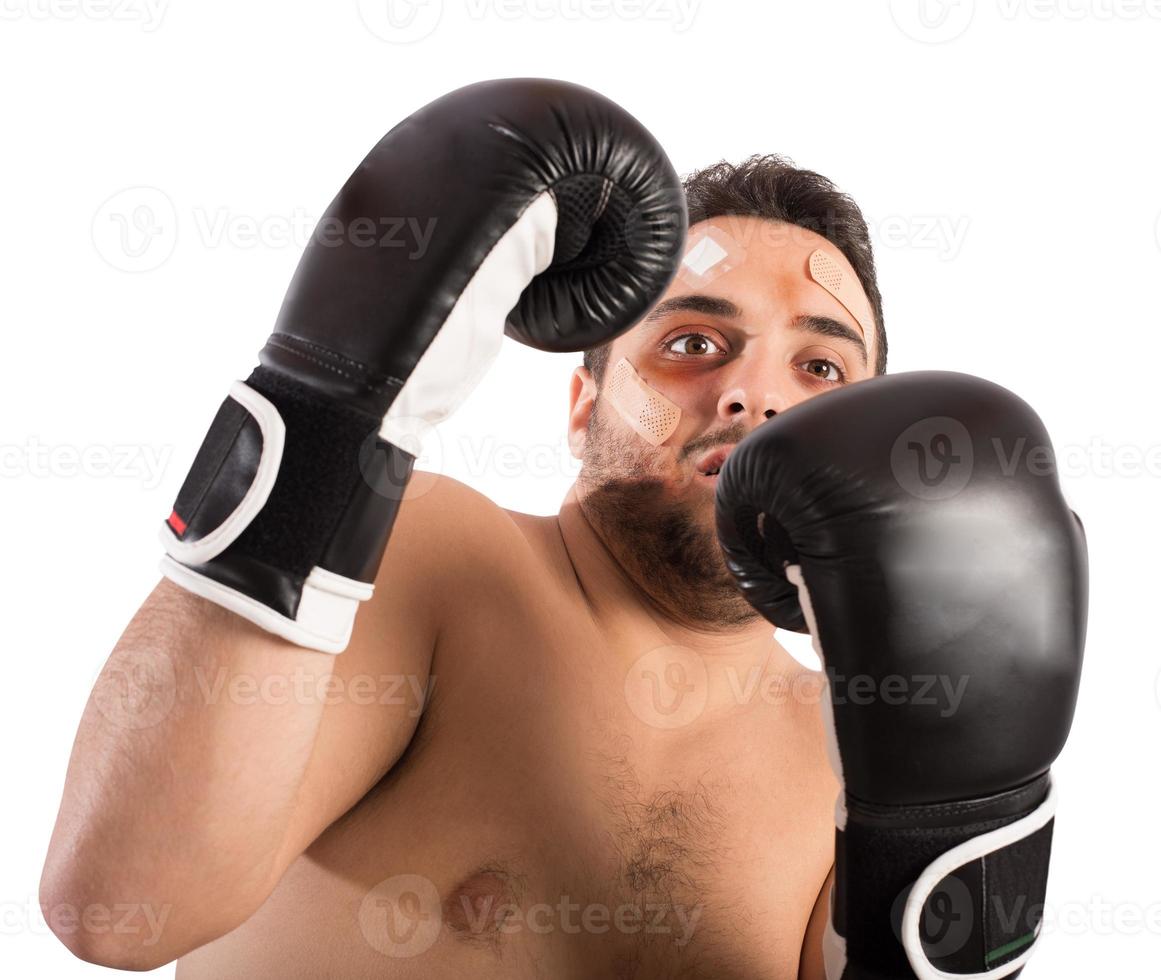 Frightened boxer with black gloves photo