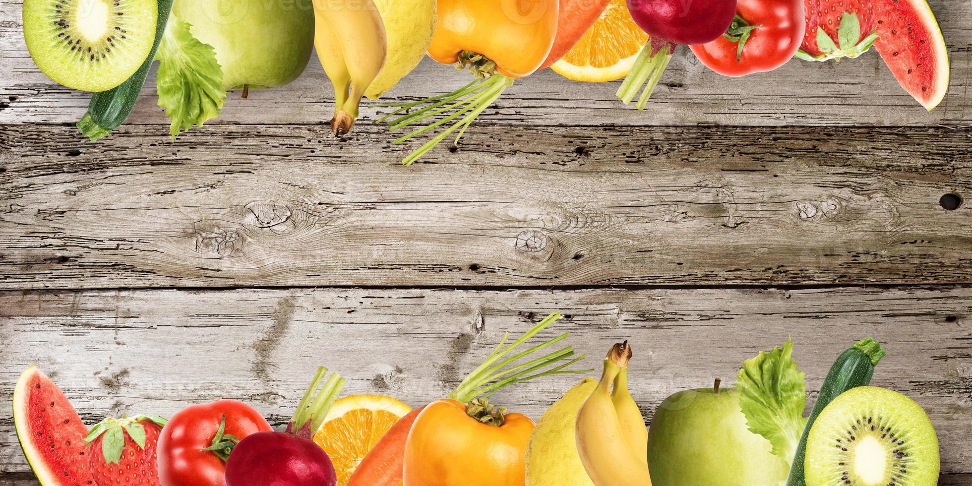 Fruit banner on wood background photo